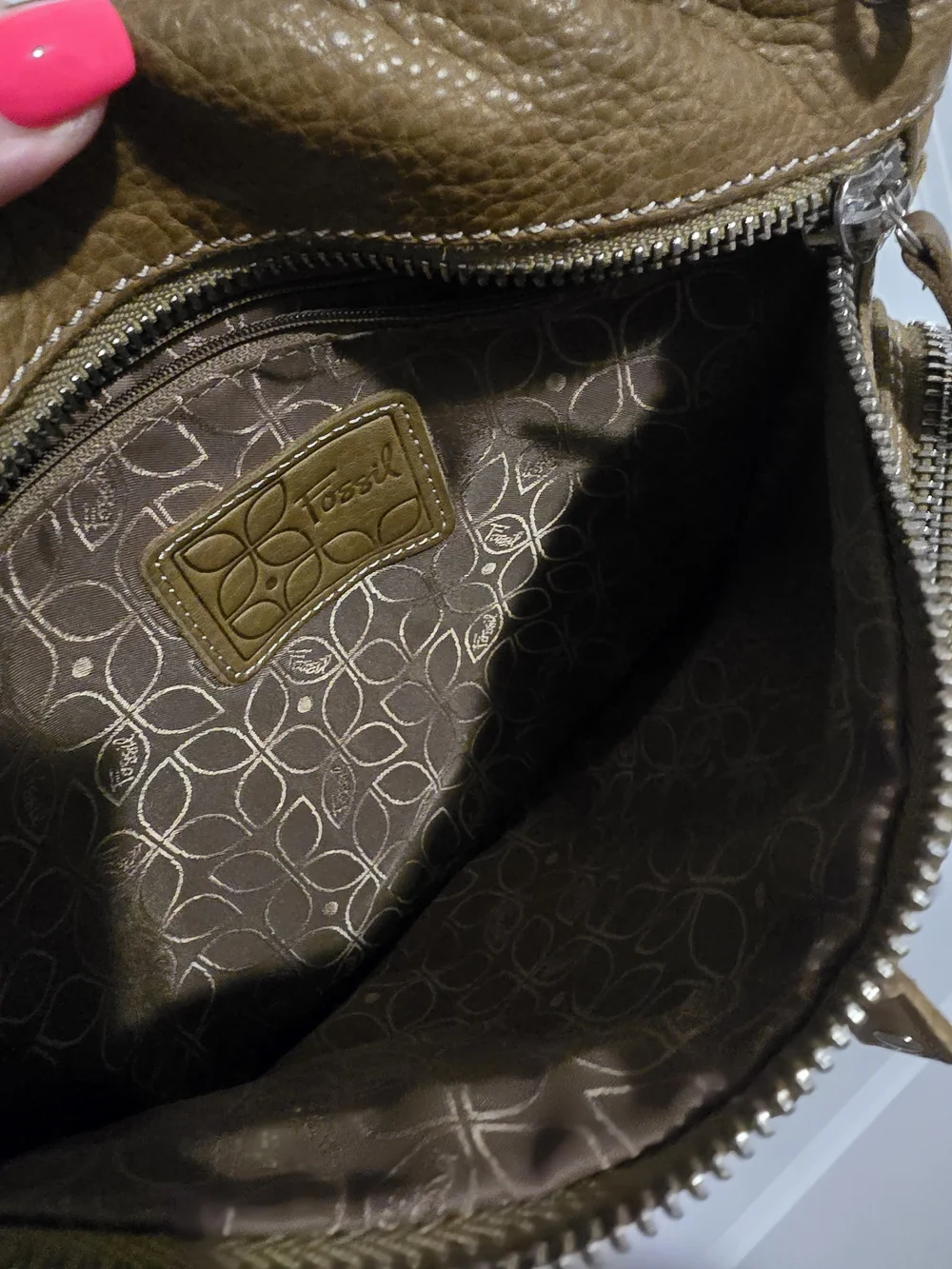 Fossil Tan Leather Crossbody Bag with Silver Hardware